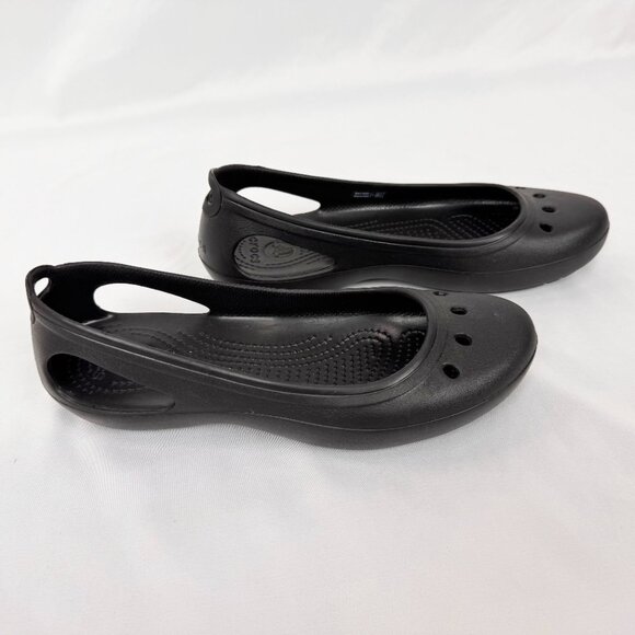 NEW Crocs Womens Size 10 Kadee Ballet Flats Black Rubber Water Sandals Shoes - Picture 4 of 7